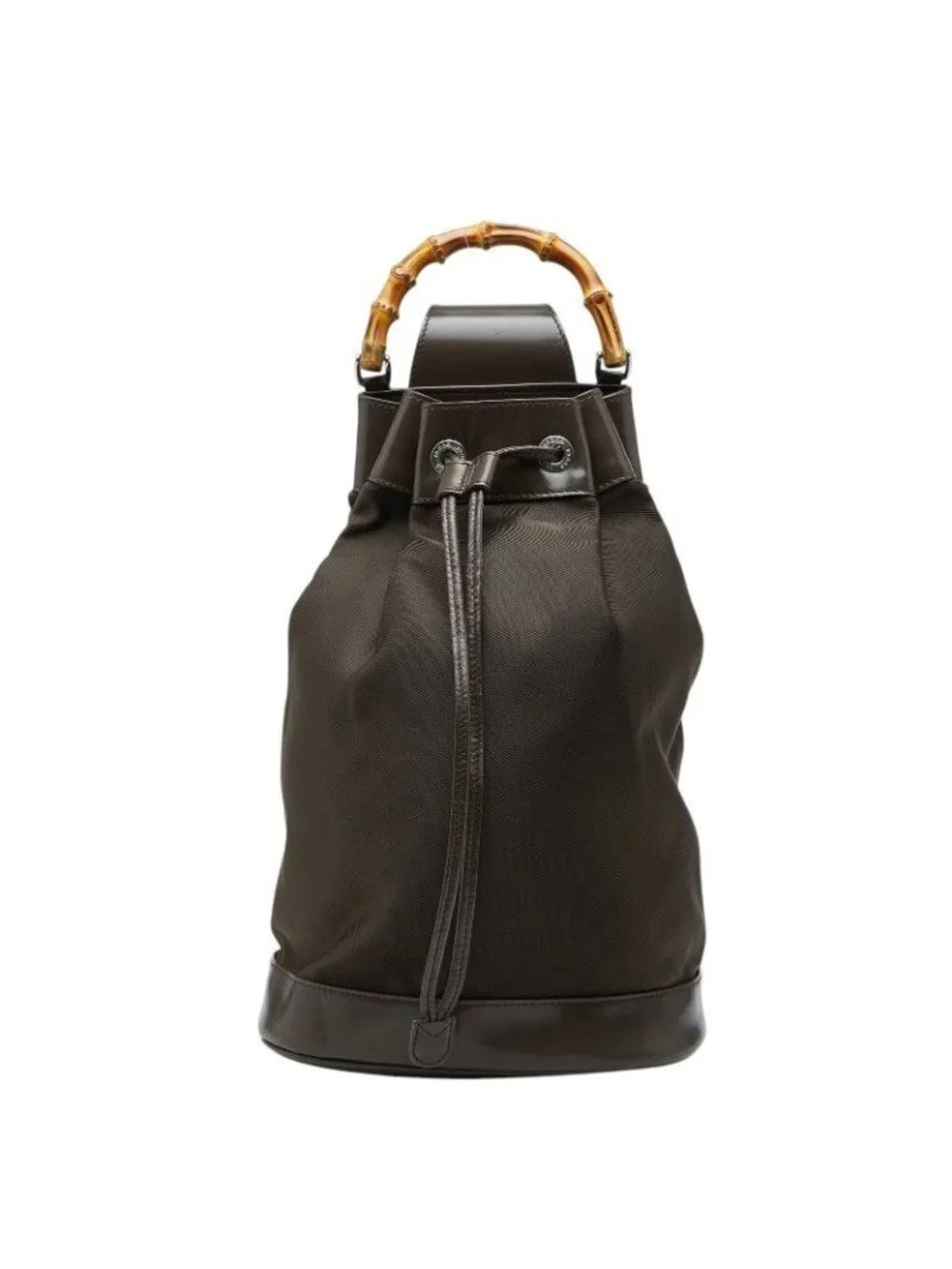 Gucci Bamb Shoulder Bag Drawstring 003 Brown Nylon Leather